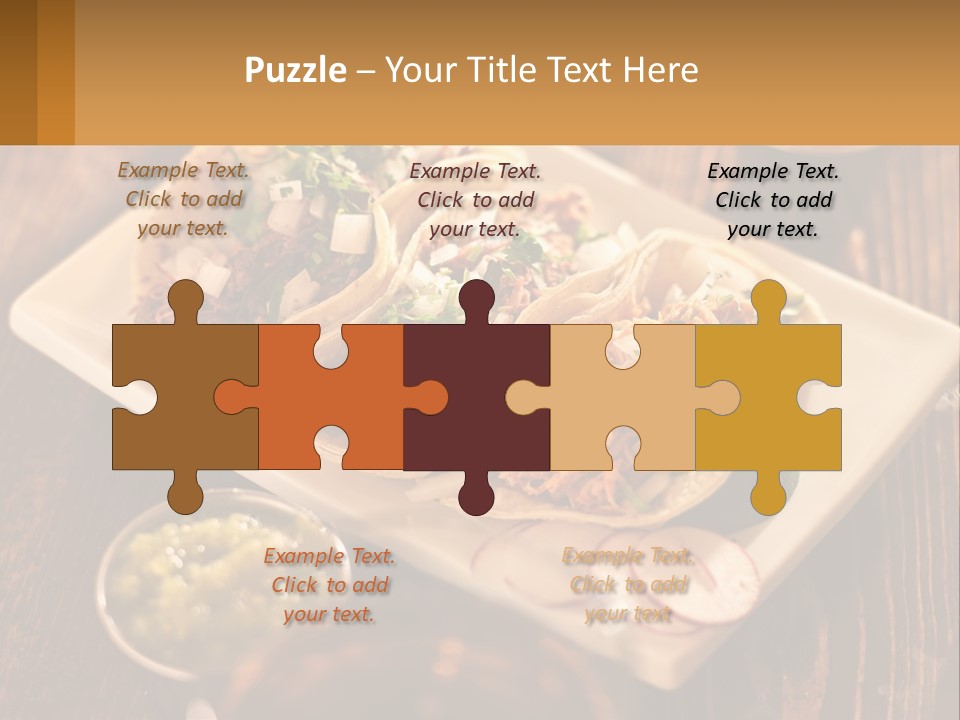Three Tacos On A Plate With Sauces On The Side PowerPoint Template