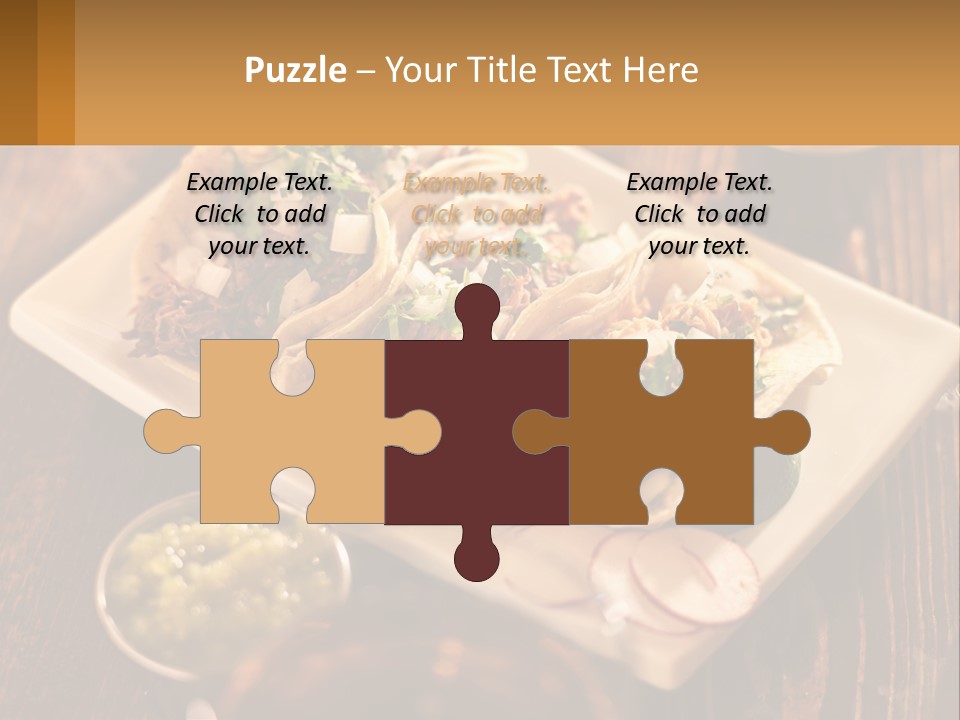 Three Tacos On A Plate With Sauces On The Side PowerPoint Template