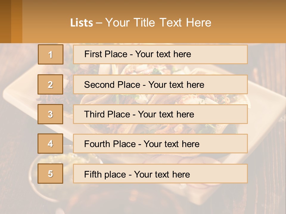 Three Tacos On A Plate With Sauces On The Side PowerPoint Template
