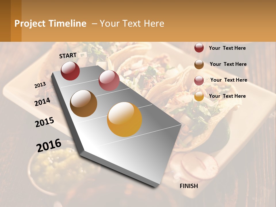 Three Tacos On A Plate With Sauces On The Side PowerPoint Template