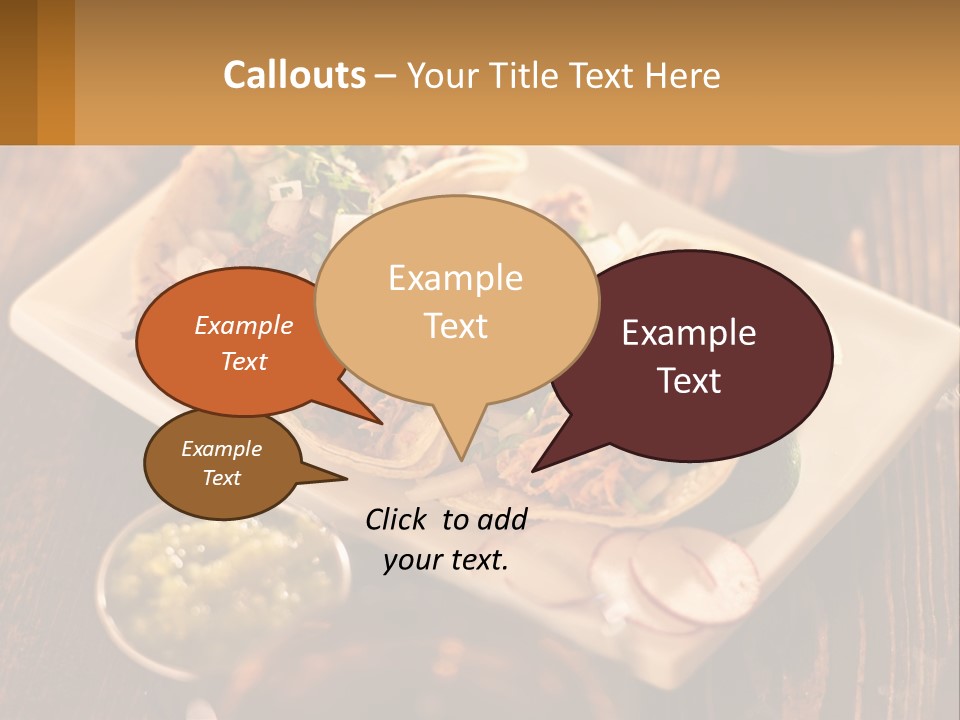 Three Tacos On A Plate With Sauces On The Side PowerPoint Template