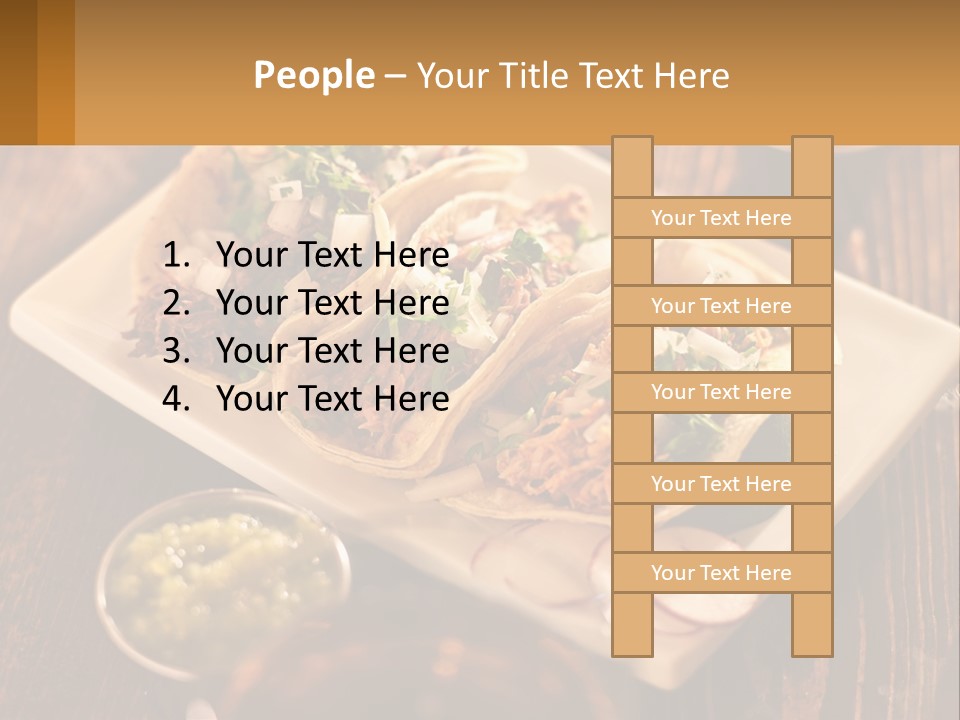 Three Tacos On A Plate With Sauces On The Side PowerPoint Template