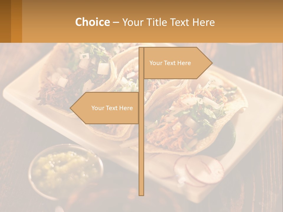 Three Tacos On A Plate With Sauces On The Side PowerPoint Template