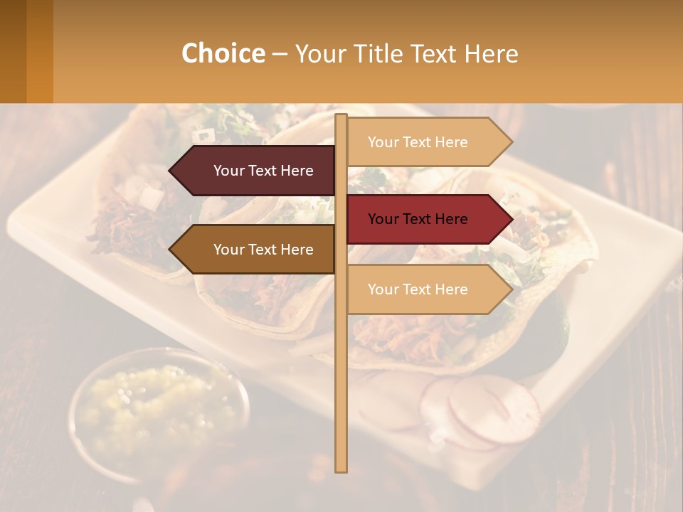 Three Tacos On A Plate With Sauces On The Side PowerPoint Template