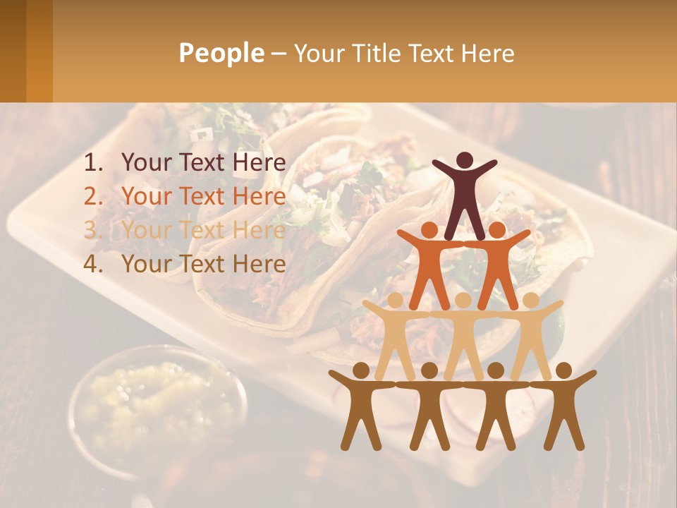 Three Tacos On A Plate With Sauces On The Side PowerPoint Template