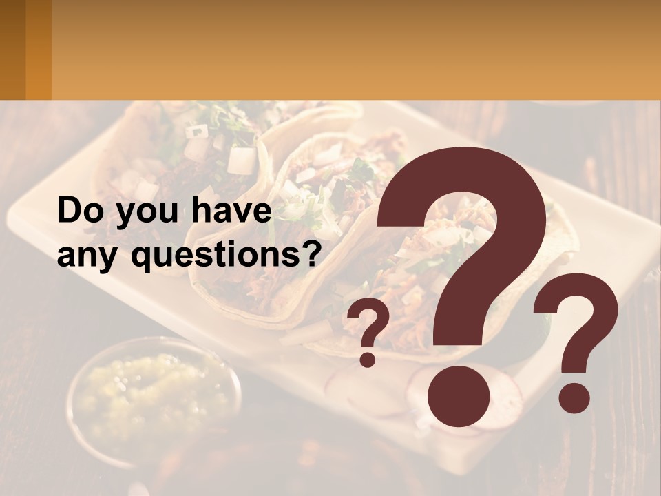 Three Tacos On A Plate With Sauces On The Side PowerPoint Template
