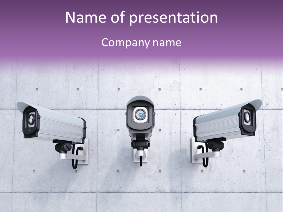 Three Security Cameras Mounted On A Wall PowerPoint Template