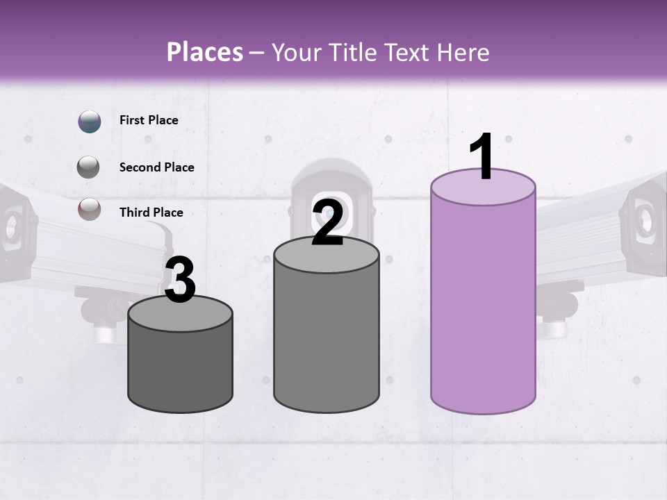 Three Security Cameras Mounted On A Wall PowerPoint Template