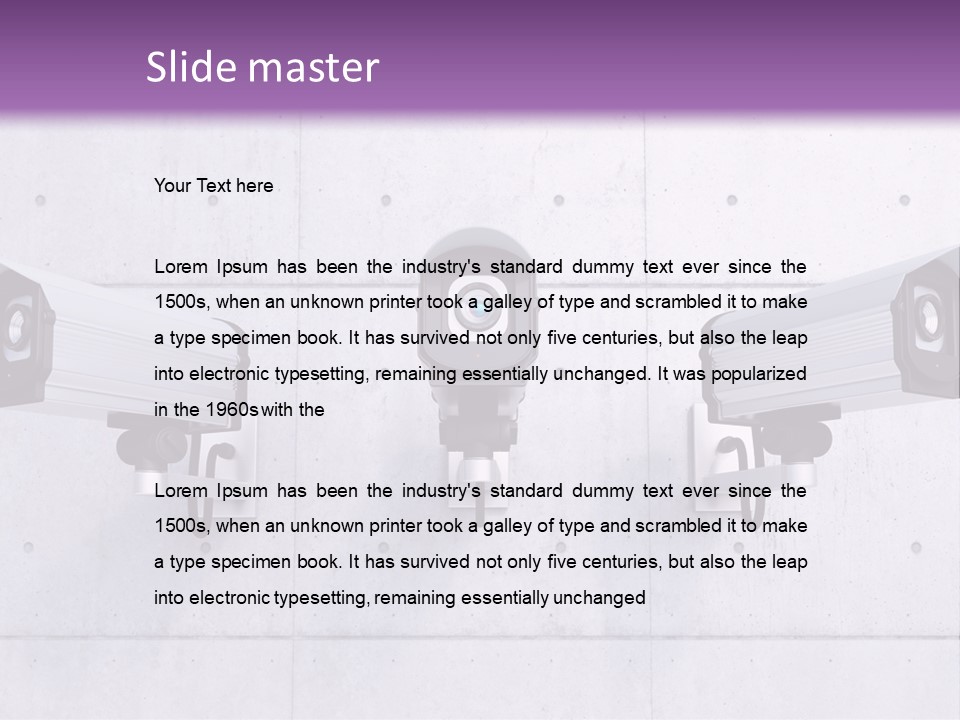 Three Security Cameras Mounted On A Wall PowerPoint Template