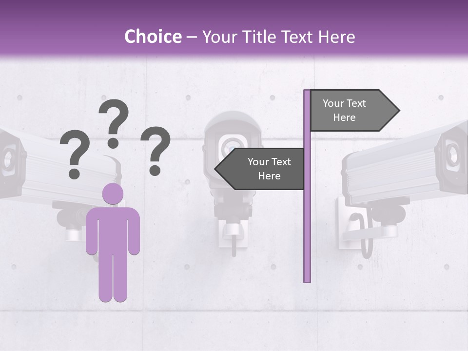 Three Security Cameras Mounted On A Wall PowerPoint Template