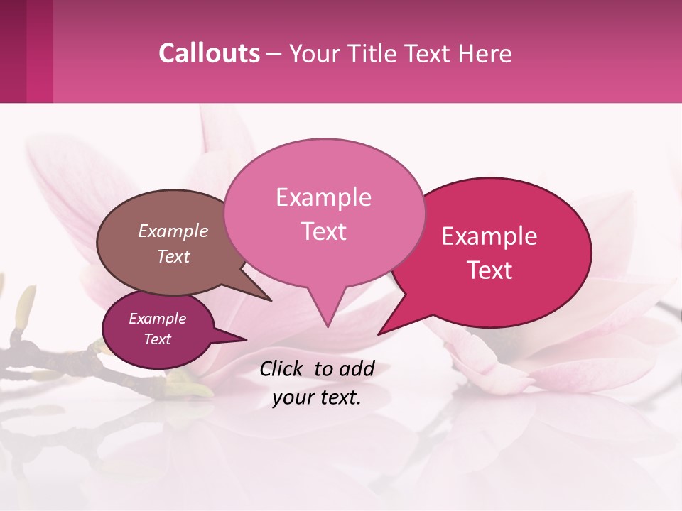 Three Pink Flowers On A White Background With A Pink Border PowerPoint Template