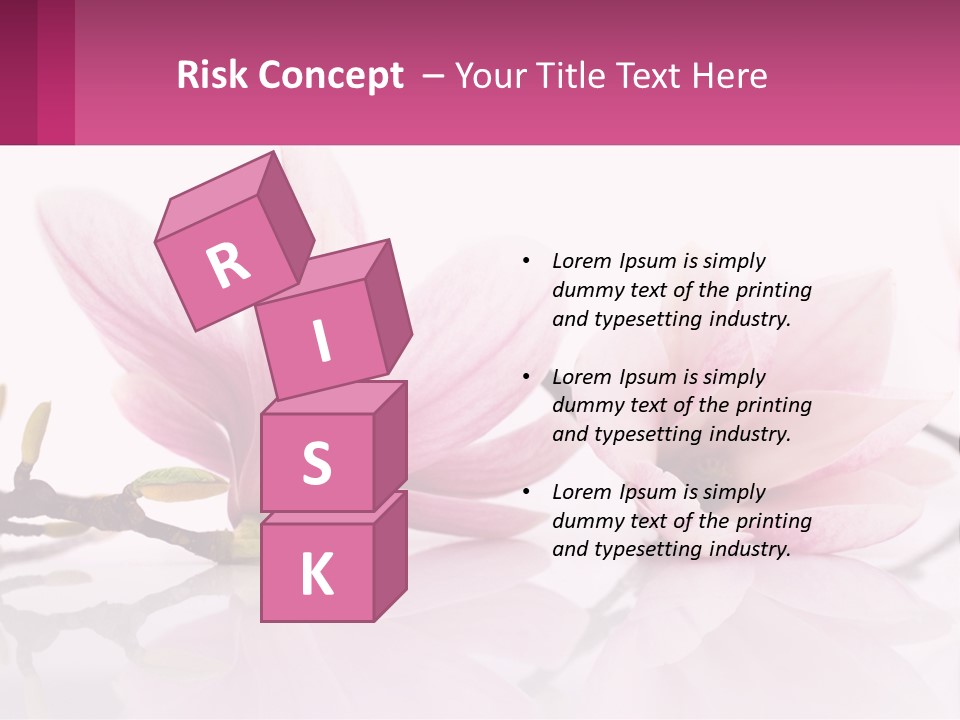Three Pink Flowers On A White Background With A Pink Border PowerPoint Template