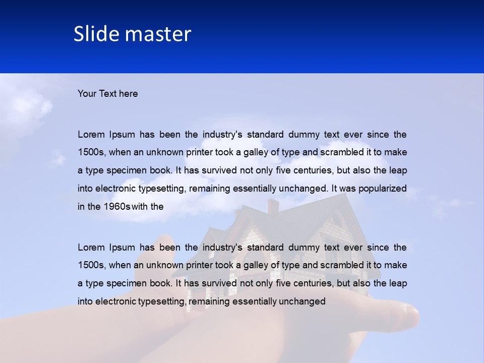 A Hand Holding A Small House In Front Of A Blue Sky PowerPoint Template