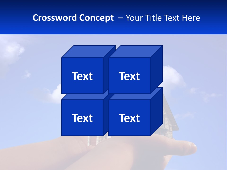 A Hand Holding A Small House In Front Of A Blue Sky PowerPoint Template