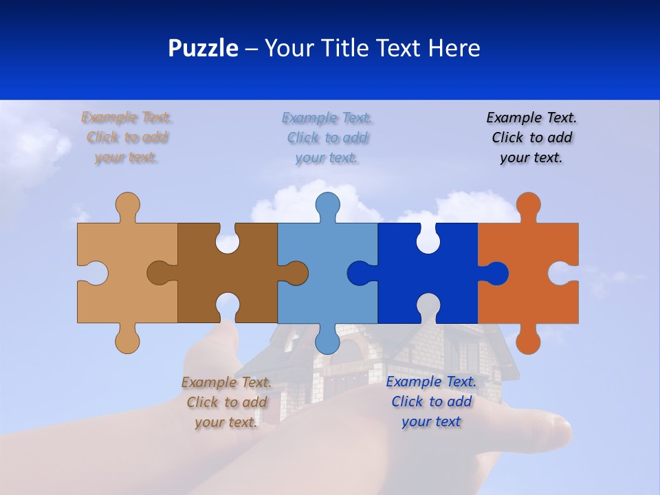 A Hand Holding A Small House In Front Of A Blue Sky PowerPoint Template