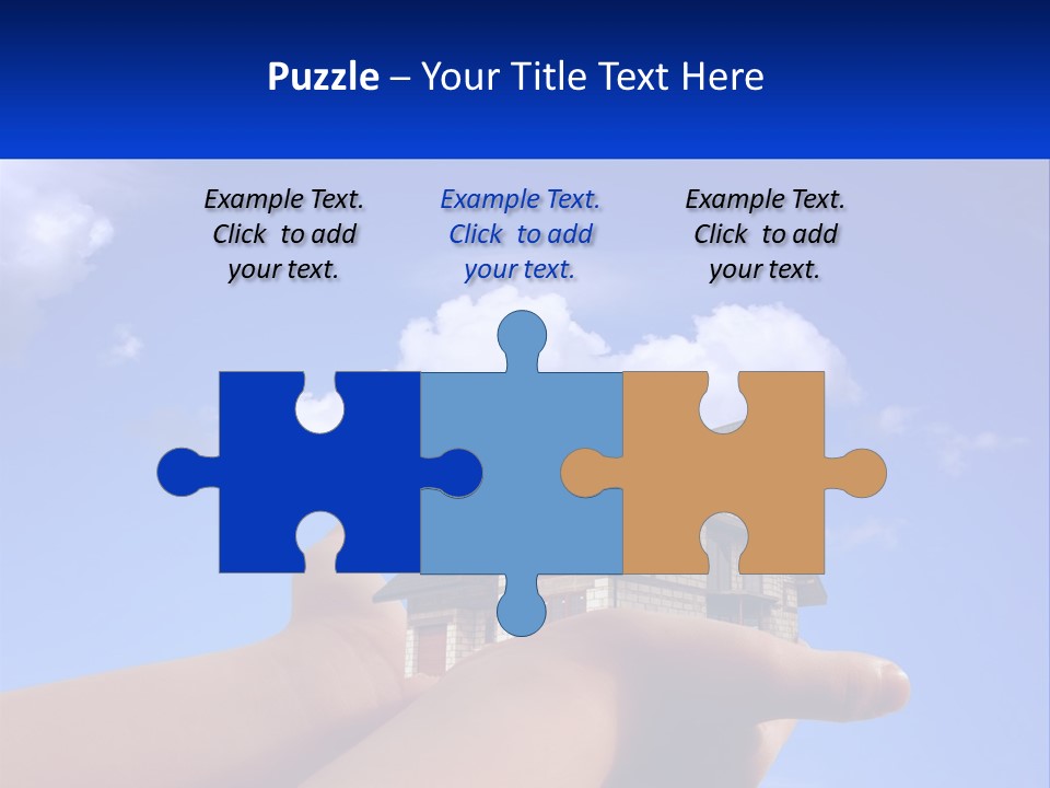 A Hand Holding A Small House In Front Of A Blue Sky PowerPoint Template