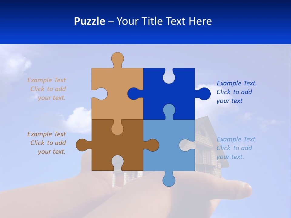 A Hand Holding A Small House In Front Of A Blue Sky PowerPoint Template