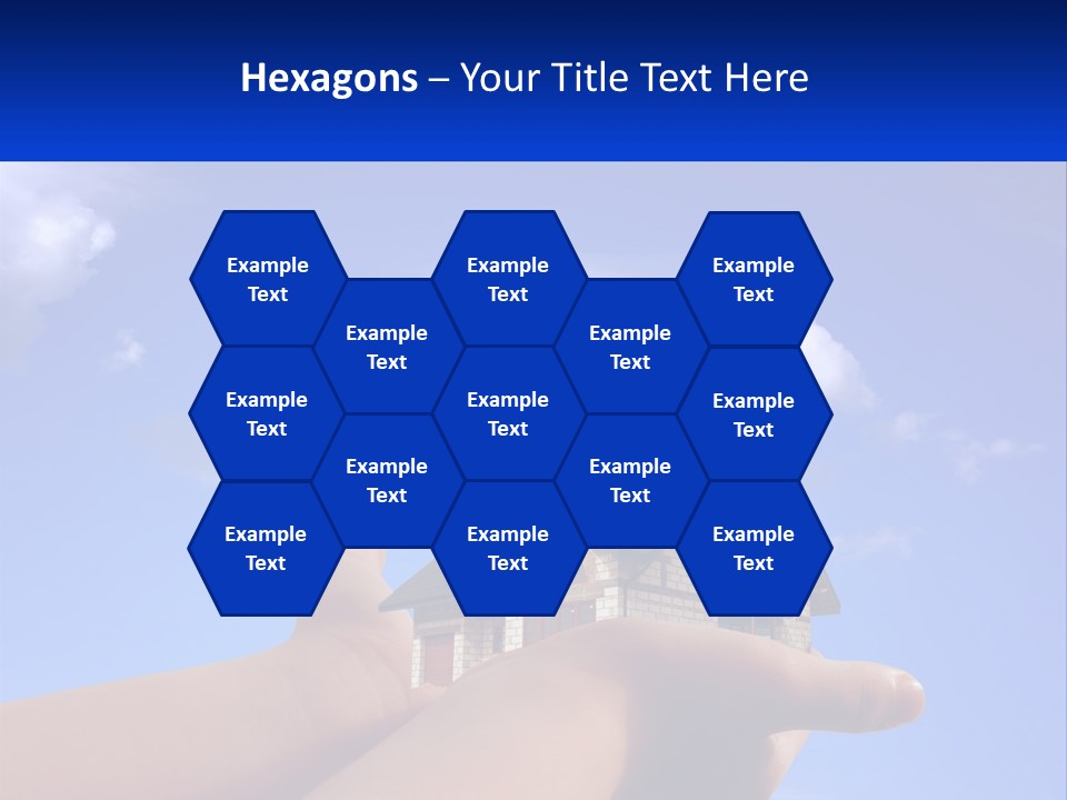 A Hand Holding A Small House In Front Of A Blue Sky PowerPoint Template