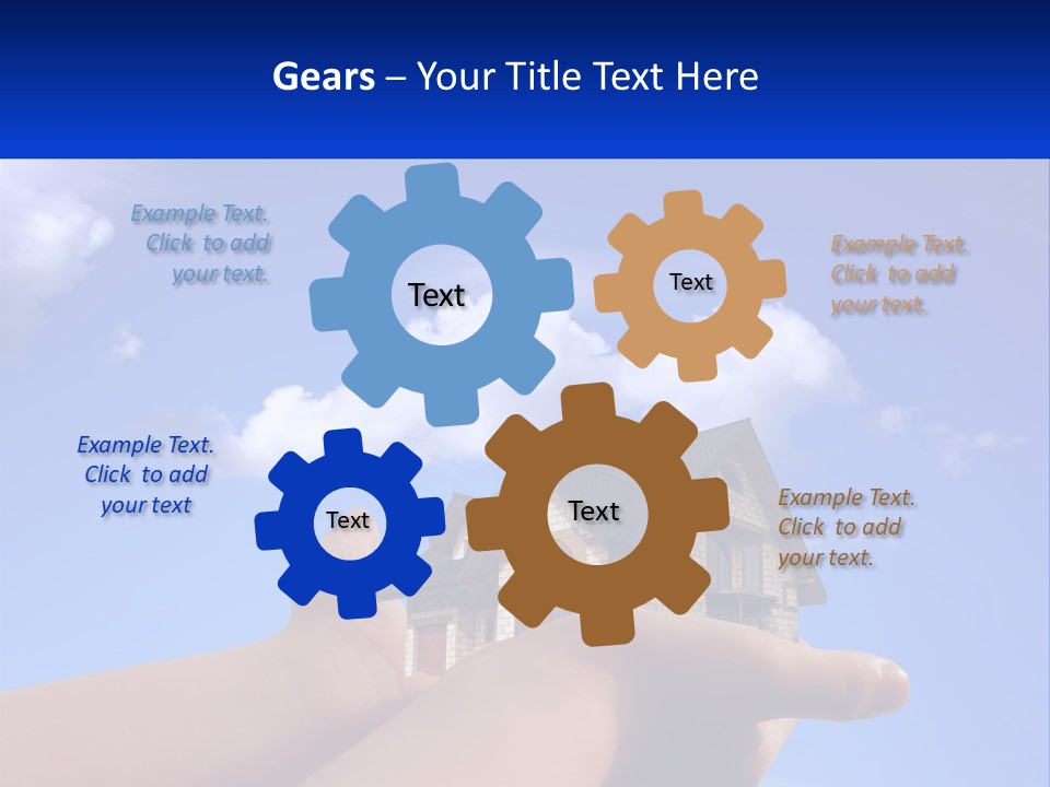 A Hand Holding A Small House In Front Of A Blue Sky PowerPoint Template