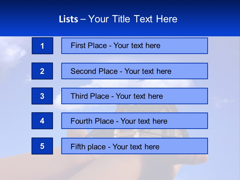 A Hand Holding A Small House In Front Of A Blue Sky PowerPoint Template