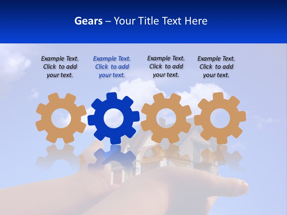 A Hand Holding A Small House In Front Of A Blue Sky PowerPoint Template