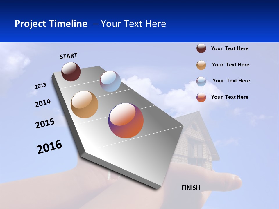 A Hand Holding A Small House In Front Of A Blue Sky PowerPoint Template