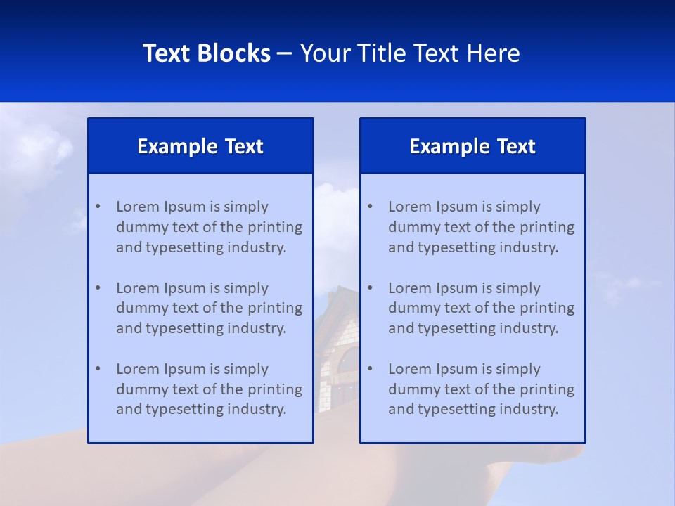 A Hand Holding A Small House In Front Of A Blue Sky PowerPoint Template