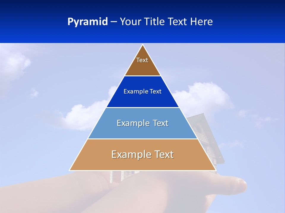A Hand Holding A Small House In Front Of A Blue Sky PowerPoint Template