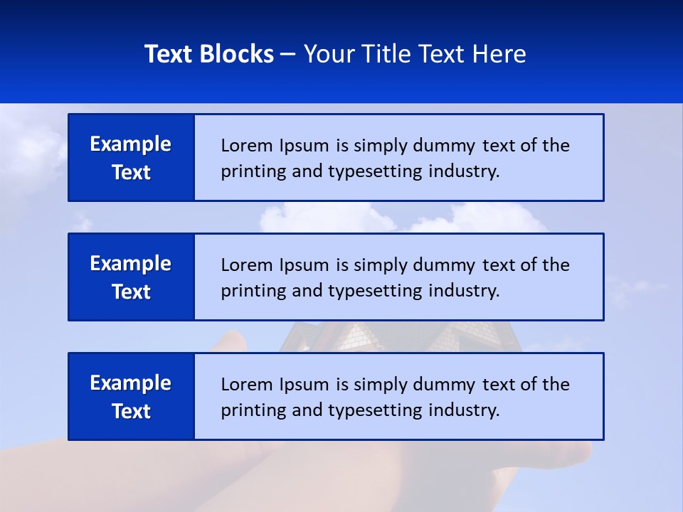 A Hand Holding A Small House In Front Of A Blue Sky PowerPoint Template