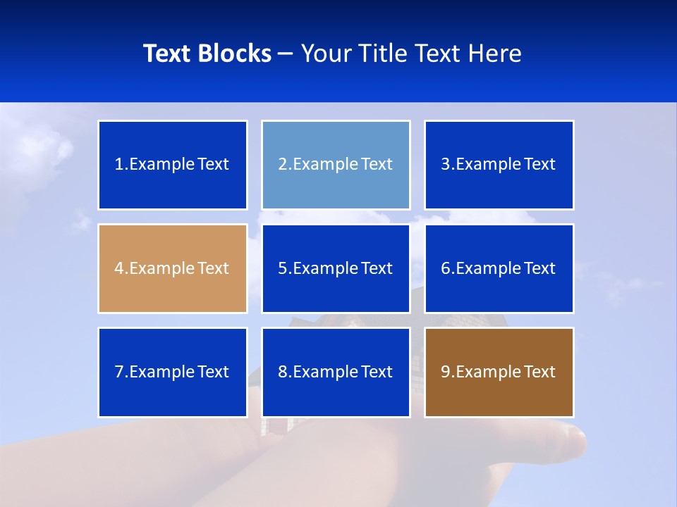 A Hand Holding A Small House In Front Of A Blue Sky PowerPoint Template