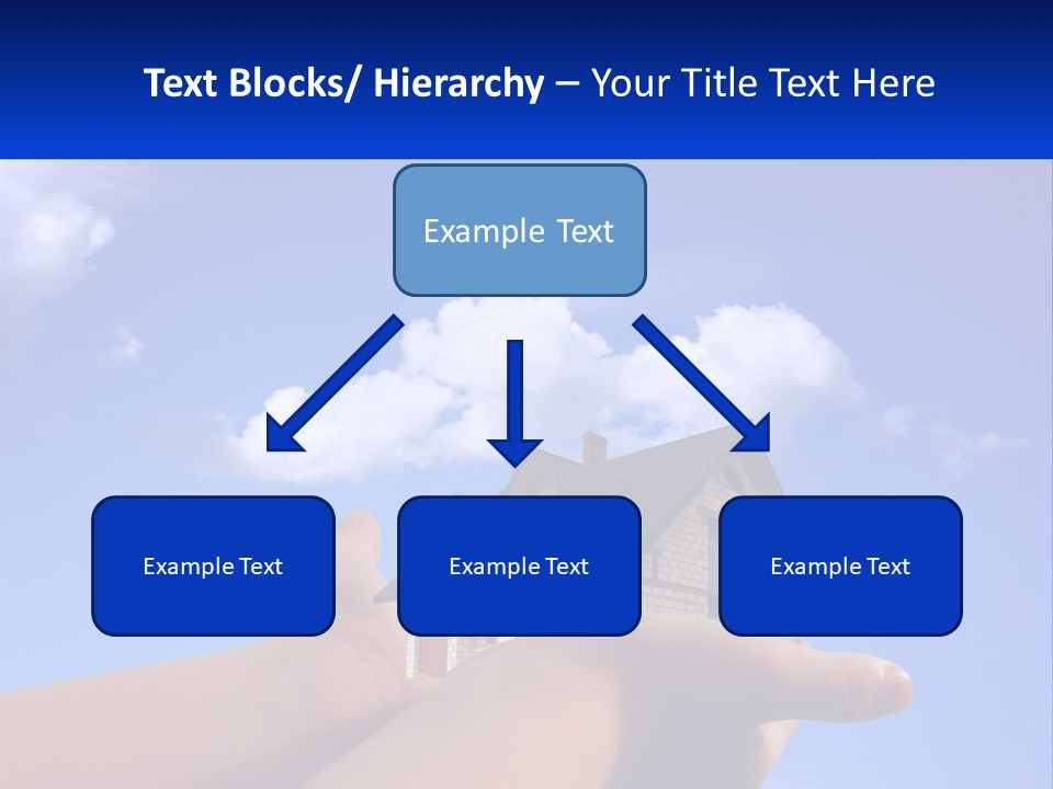 A Hand Holding A Small House In Front Of A Blue Sky PowerPoint Template