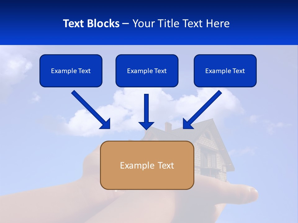 A Hand Holding A Small House In Front Of A Blue Sky PowerPoint Template