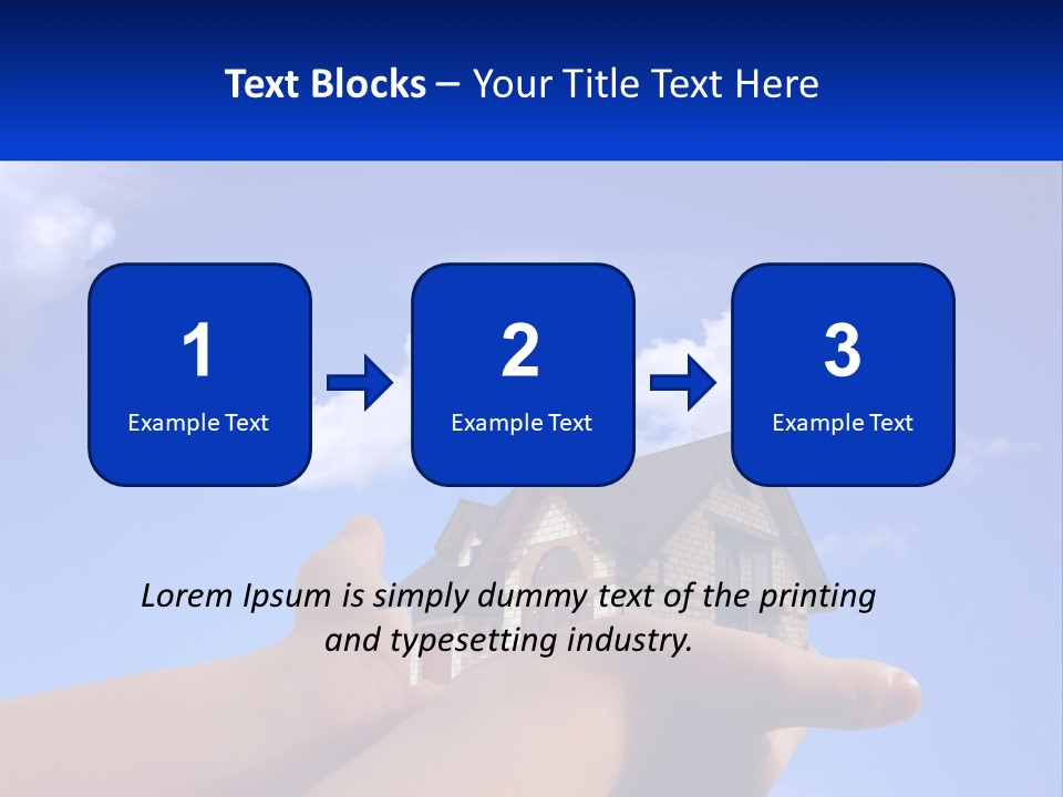 A Hand Holding A Small House In Front Of A Blue Sky PowerPoint Template