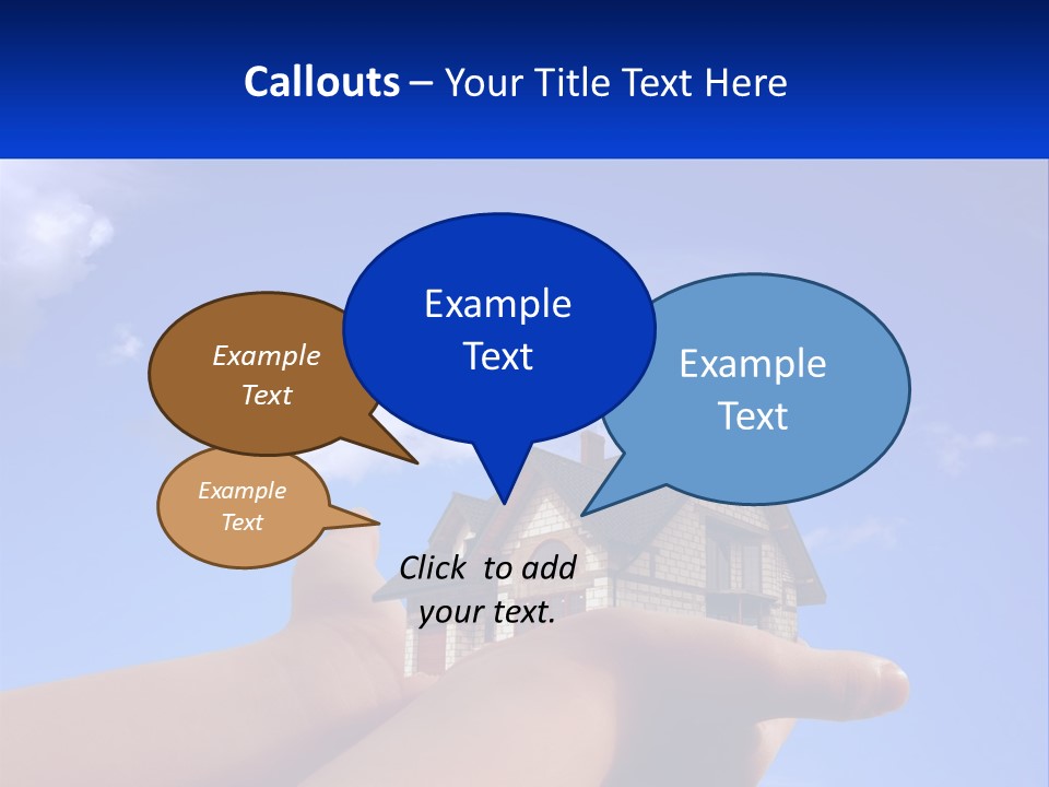 A Hand Holding A Small House In Front Of A Blue Sky PowerPoint Template