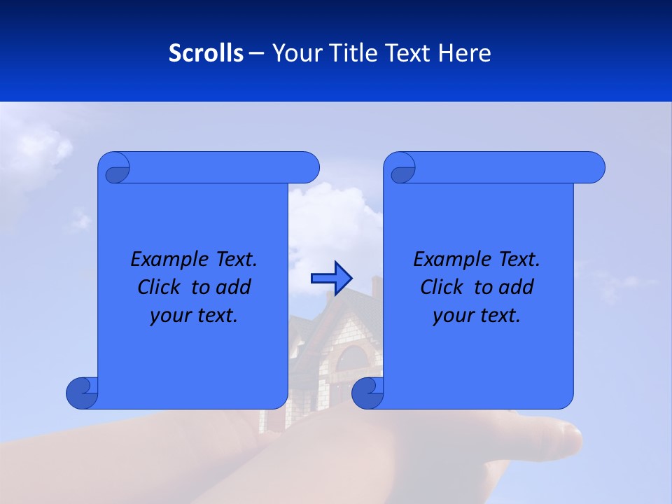 A Hand Holding A Small House In Front Of A Blue Sky PowerPoint Template