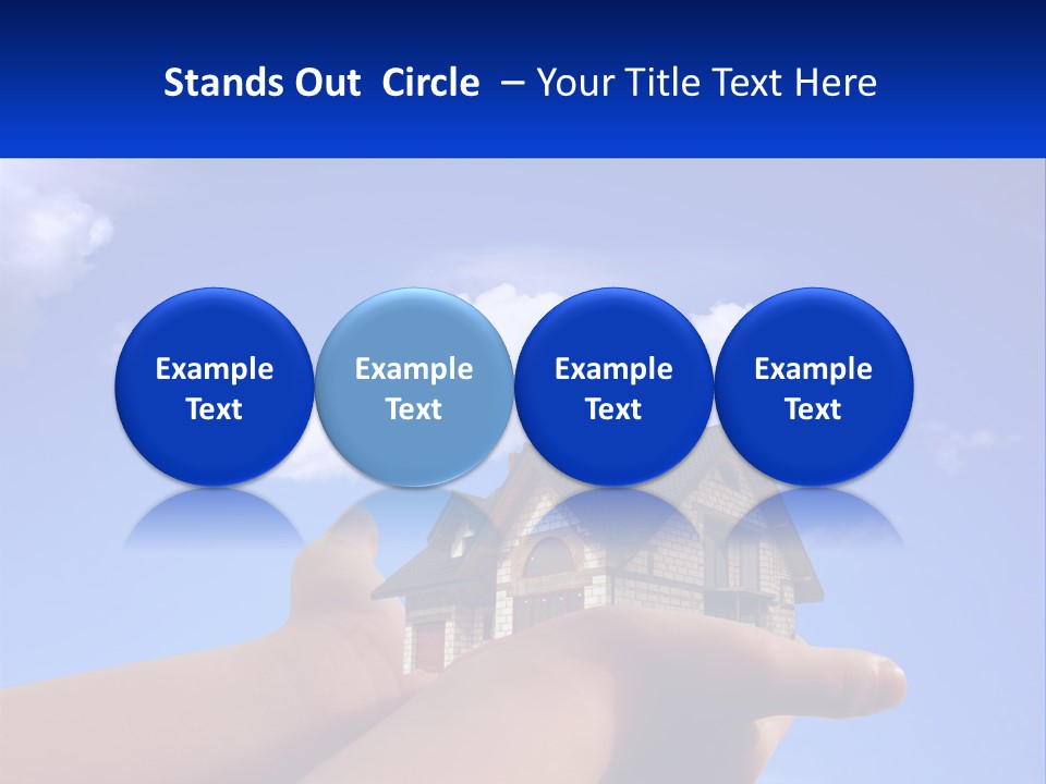 A Hand Holding A Small House In Front Of A Blue Sky PowerPoint Template