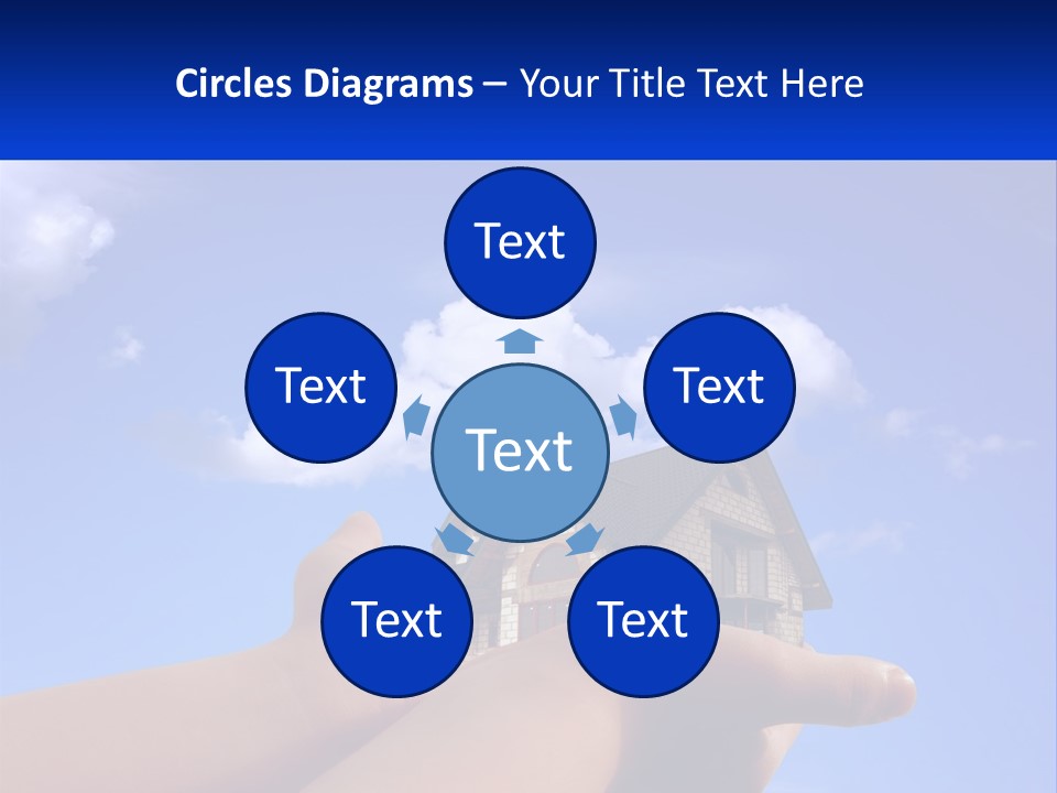 A Hand Holding A Small House In Front Of A Blue Sky PowerPoint Template