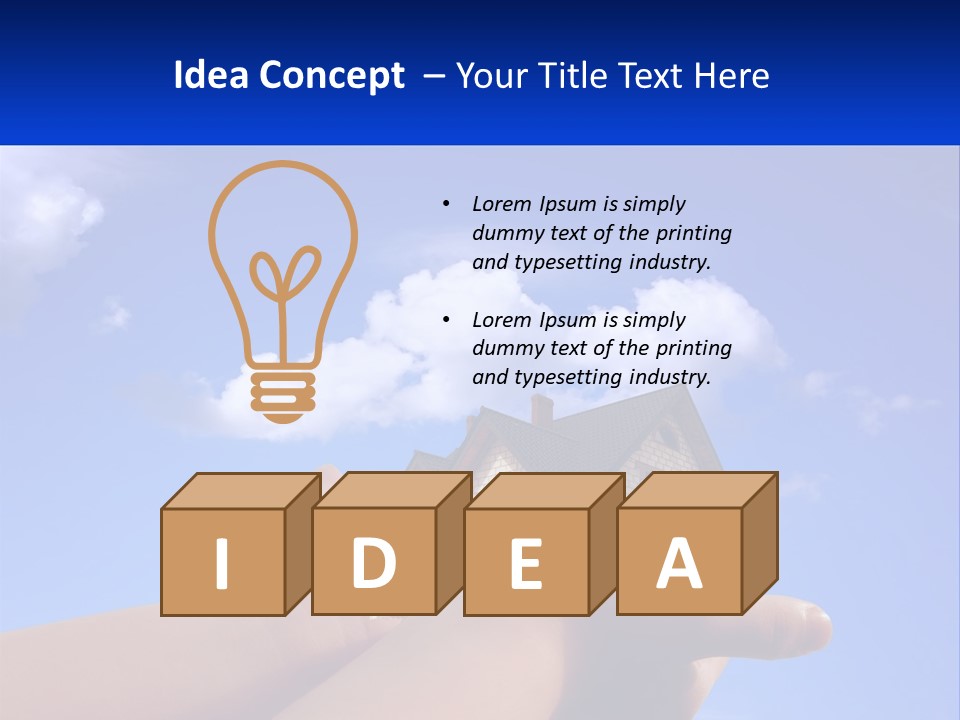 A Hand Holding A Small House In Front Of A Blue Sky PowerPoint Template