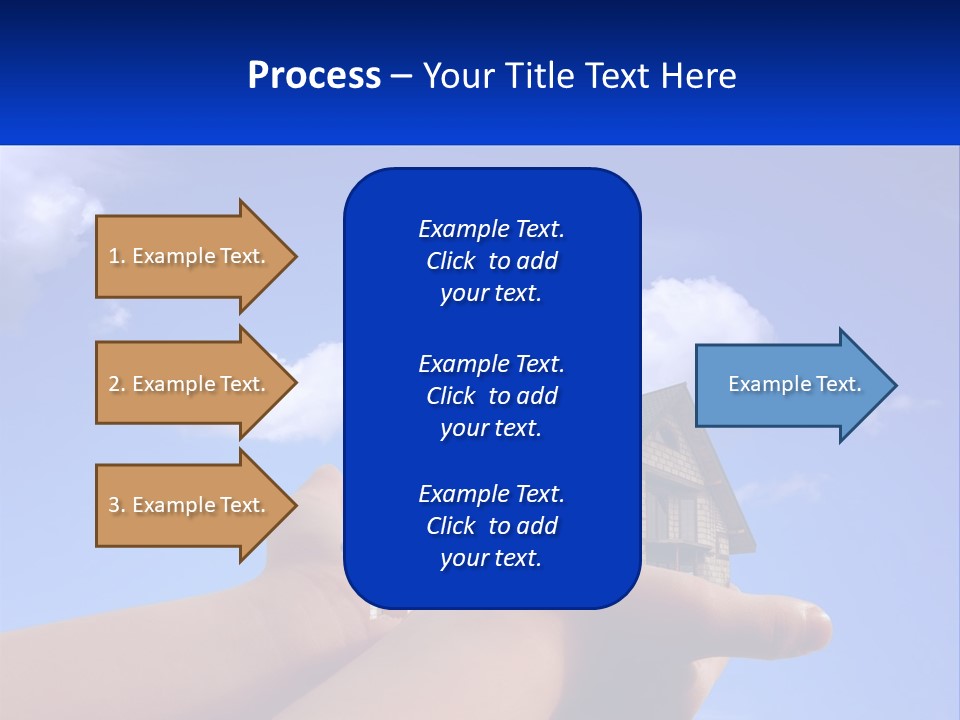 A Hand Holding A Small House In Front Of A Blue Sky PowerPoint Template