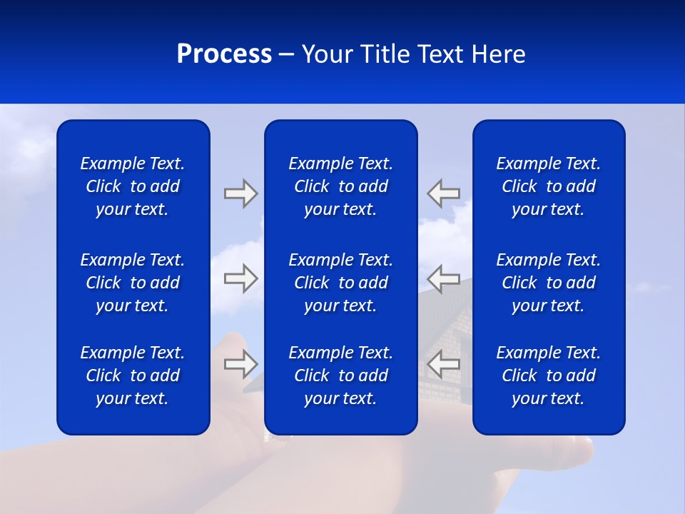 A Hand Holding A Small House In Front Of A Blue Sky PowerPoint Template