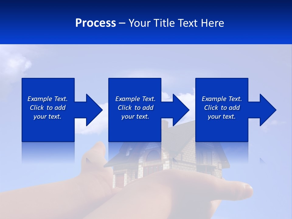A Hand Holding A Small House In Front Of A Blue Sky PowerPoint Template