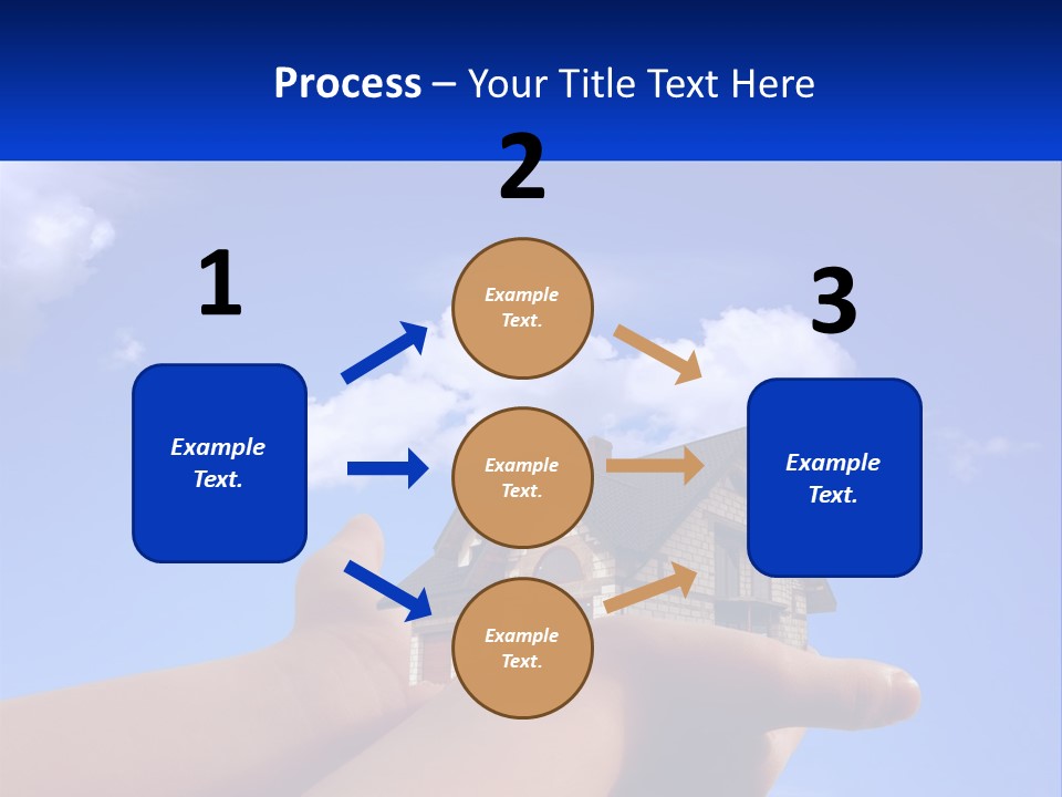 A Hand Holding A Small House In Front Of A Blue Sky PowerPoint Template
