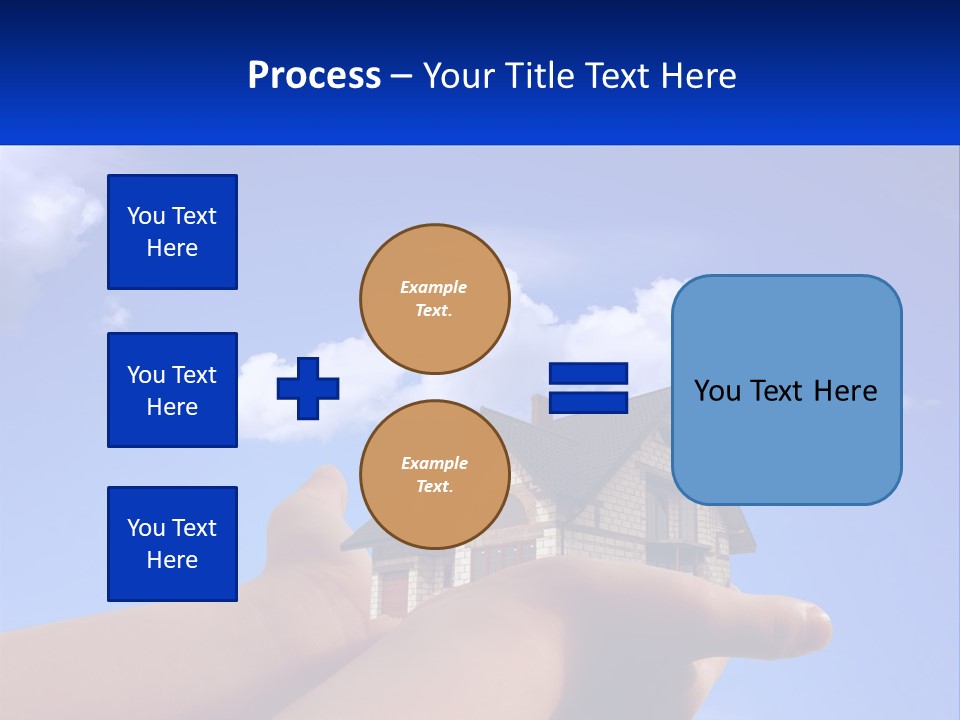 A Hand Holding A Small House In Front Of A Blue Sky PowerPoint Template