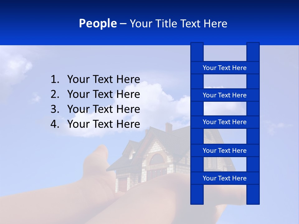 A Hand Holding A Small House In Front Of A Blue Sky PowerPoint Template