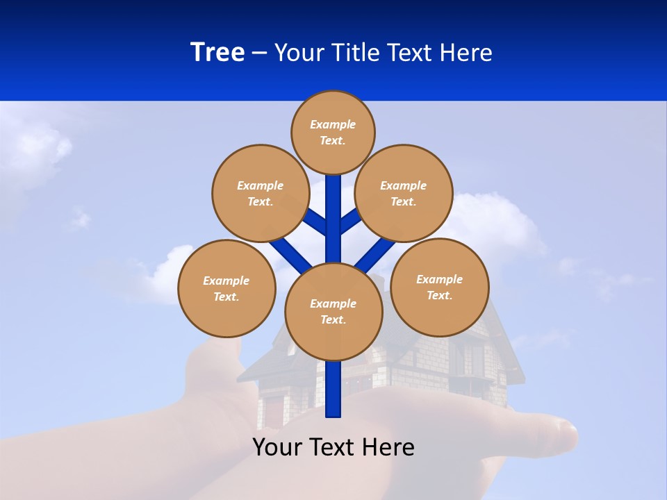 A Hand Holding A Small House In Front Of A Blue Sky PowerPoint Template