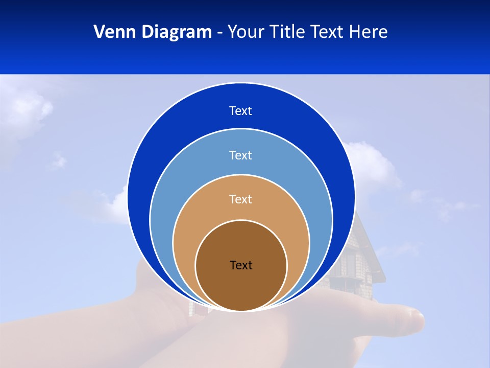 A Hand Holding A Small House In Front Of A Blue Sky PowerPoint Template