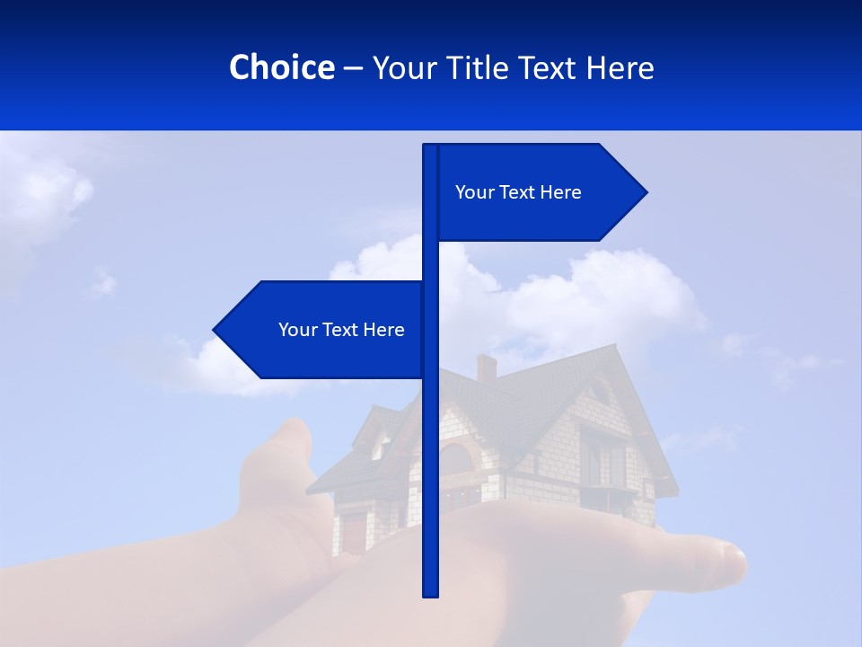 A Hand Holding A Small House In Front Of A Blue Sky PowerPoint Template