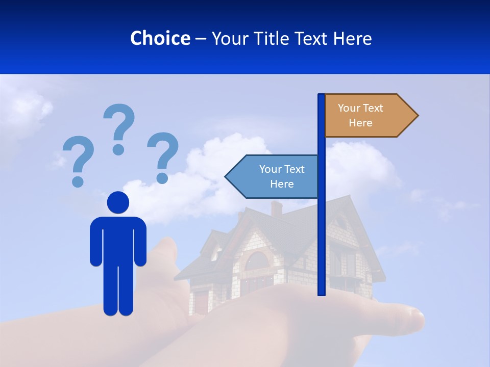 A Hand Holding A Small House In Front Of A Blue Sky PowerPoint Template