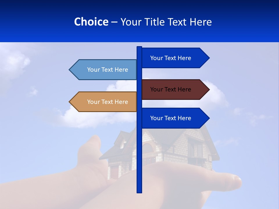 A Hand Holding A Small House In Front Of A Blue Sky PowerPoint Template