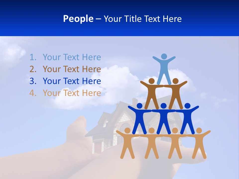 A Hand Holding A Small House In Front Of A Blue Sky PowerPoint Template